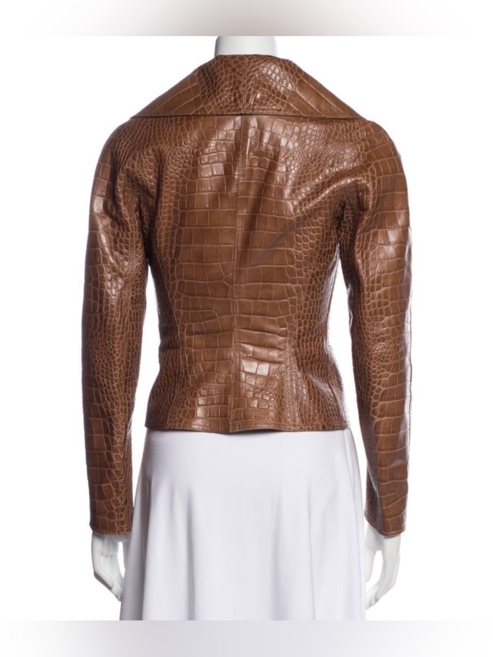 RALPH LAUREN COLLECTION BREANNA CROCODILE LEATHER JACKET IN TOFFEE - Picture 11 of 15
